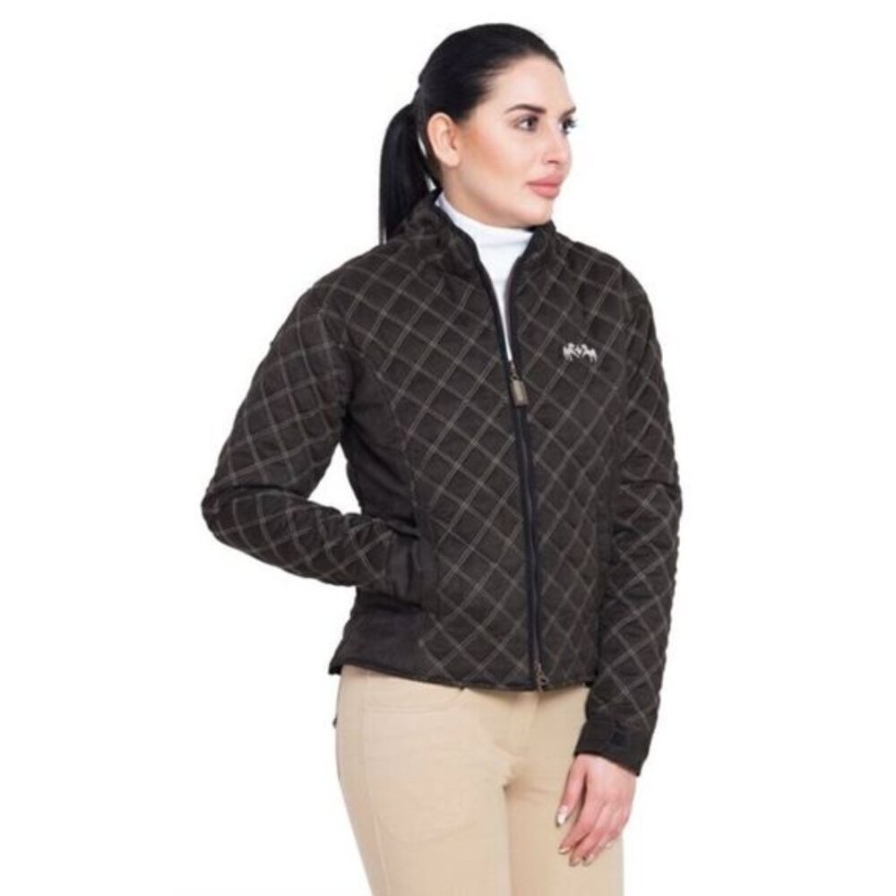 Equine Couture Natasha Black Micro Suede Quilted Stable Riding Jacket Sz XL